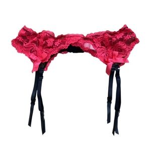 Hot Pink Lace Garter Belt With Black Straps Size M/L